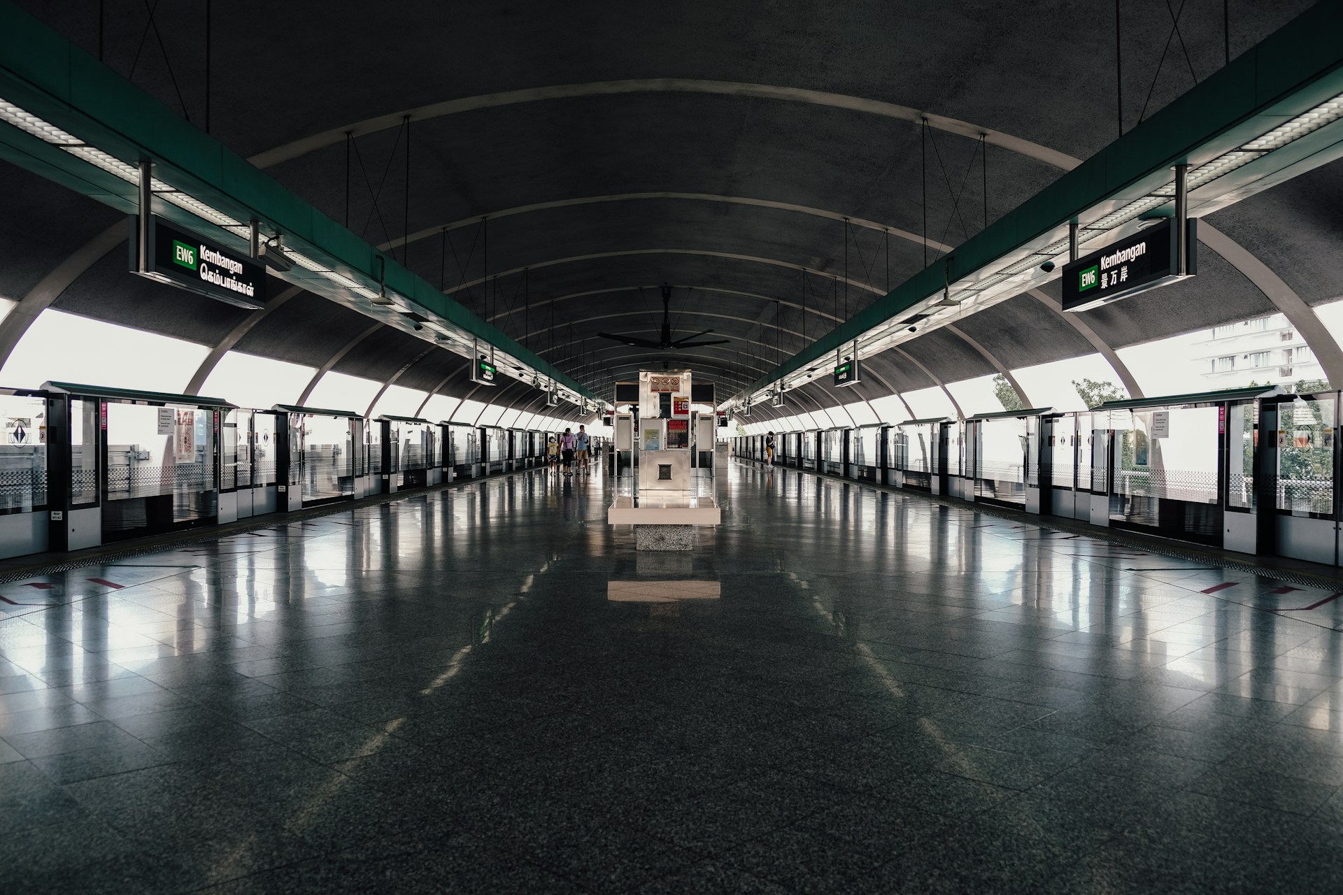 An MRT train platform in Singapore during evening hours