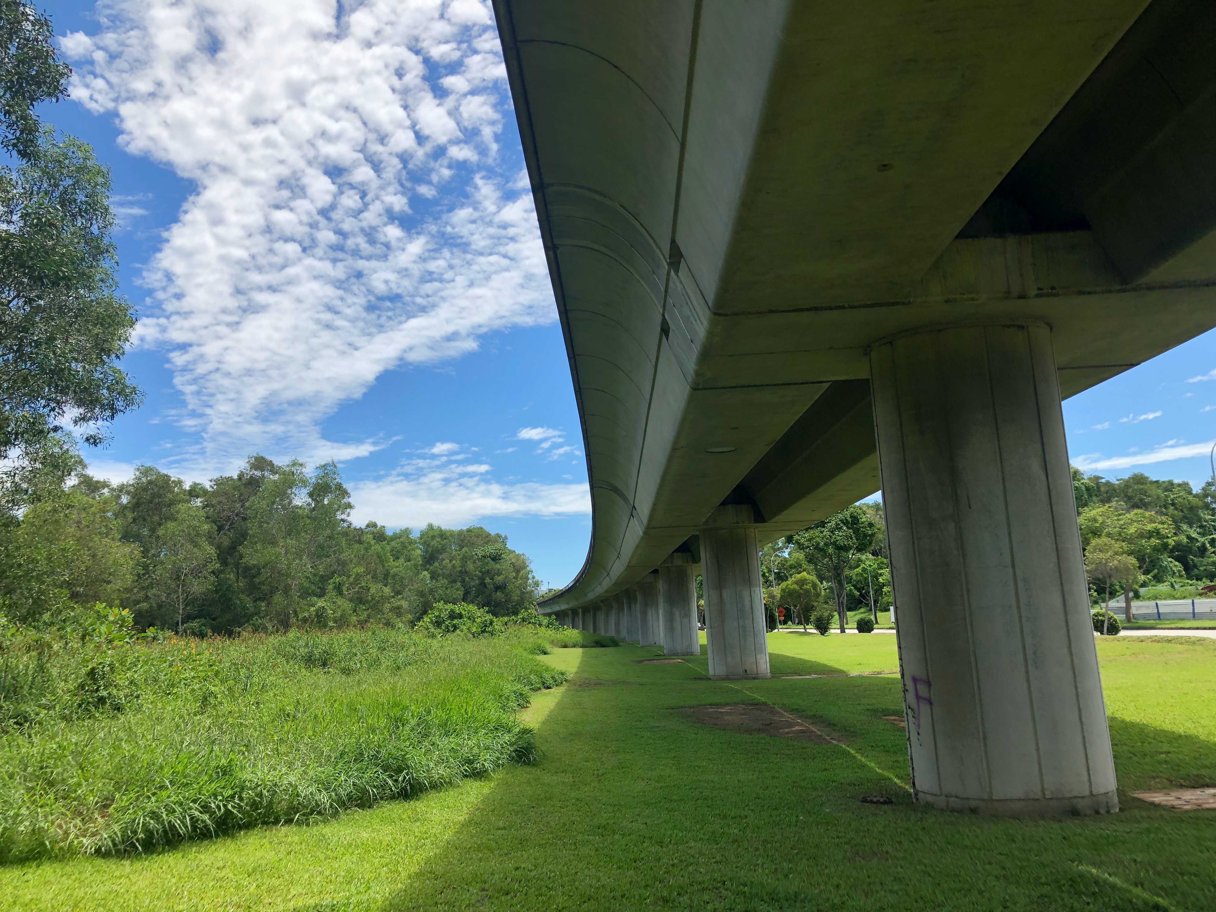 Pedestrian walkway between HDB blocks in a Singapore neighbourhood